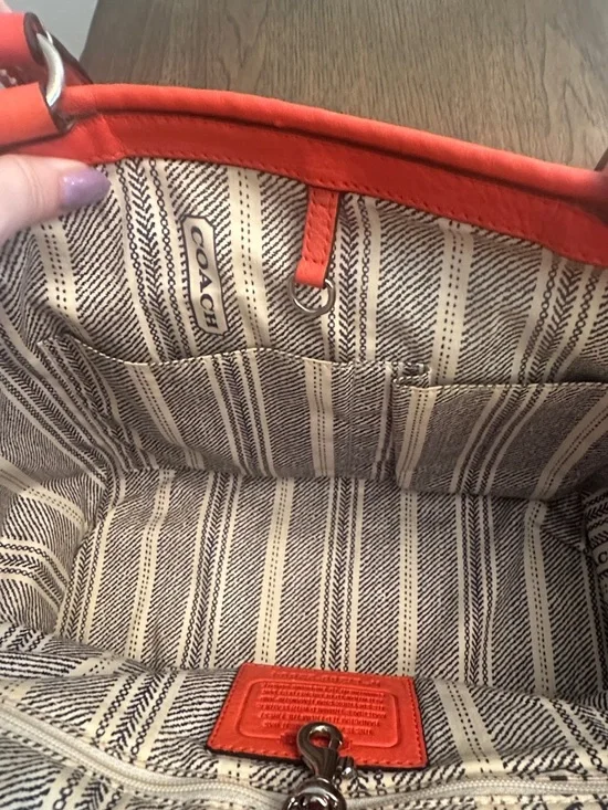 Coach Straw Tote #22904 Coral and Red Leather Trim EUC - Picture 5 of 7